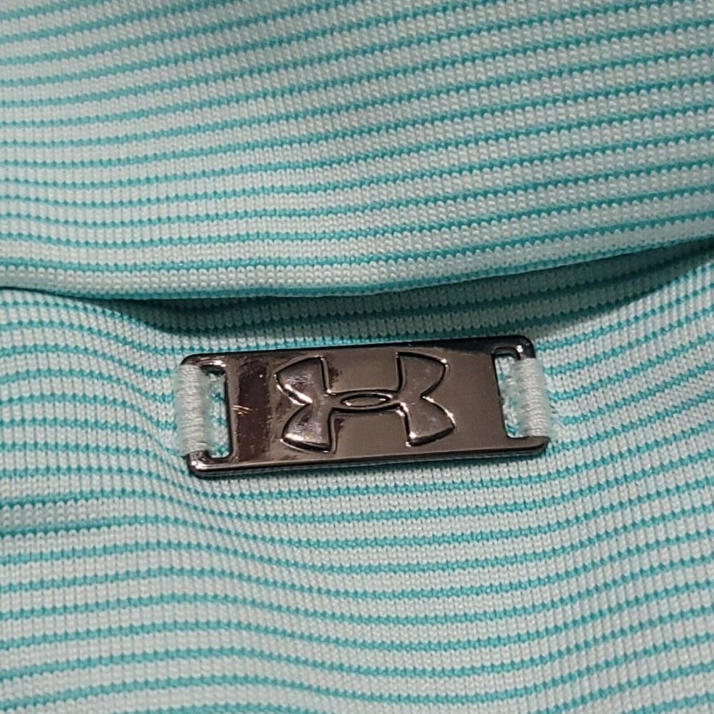 Under Armor UA Zinger Point SS Polo Womens Small Golf Shirt Mint Green Stripe - Picture 15 of 15